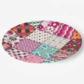 Patchwork-Quilt Mehrfarbig Gingham Pappteller (Schrägansicht)