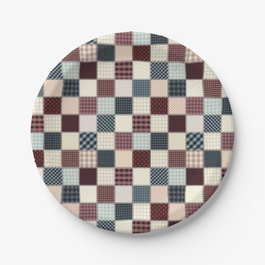Patchwork-Quilt Mehrfarbig Gingham Pappteller (Vorderseite)