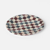 Patchwork-Quilt Mehrfarbig Gingham Pappteller (Schrägansicht)