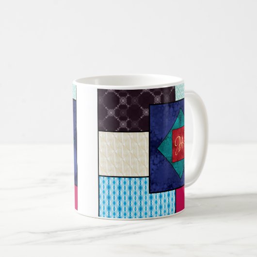 Patchwork Quilt Monogram Kaffeetasse (VorderseiteRechts)