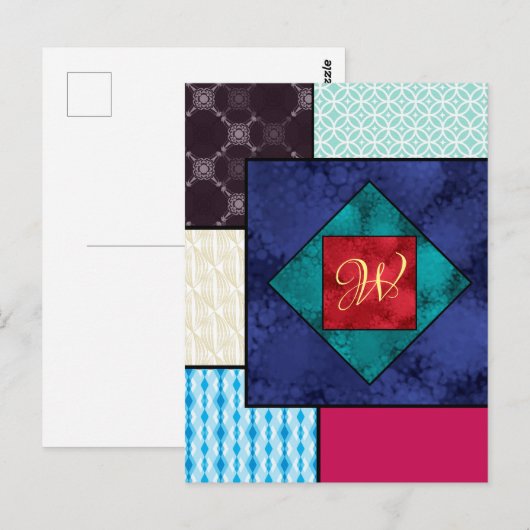 Patchwork Quilt Monogram Postkarte (Vorne/Hinten)