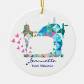 Patchwork-Quilt-Nähmaschine Keramik Ornament (Vorne)