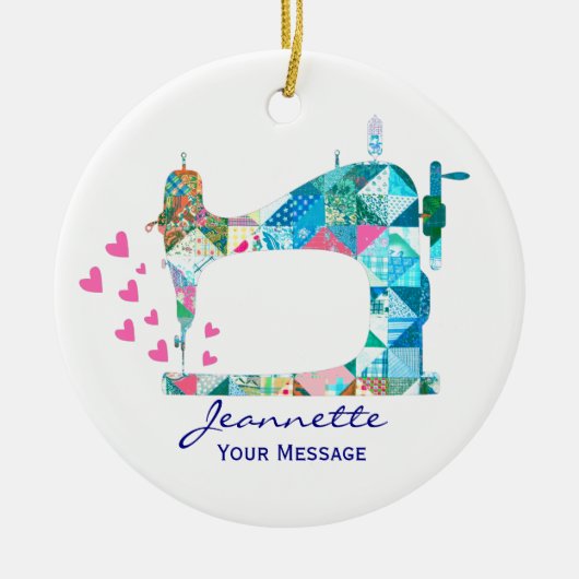 Patchwork-Quilt-Nähmaschine Keramik Ornament (Vorne)