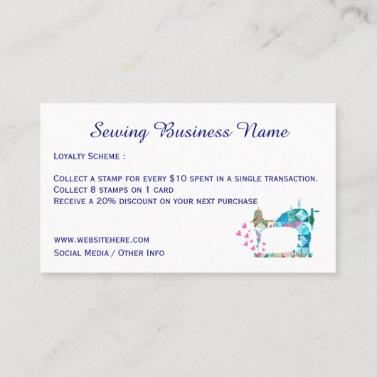 Patchwork-Quilt-Nähmaschine Treuekarte (Rückseite)