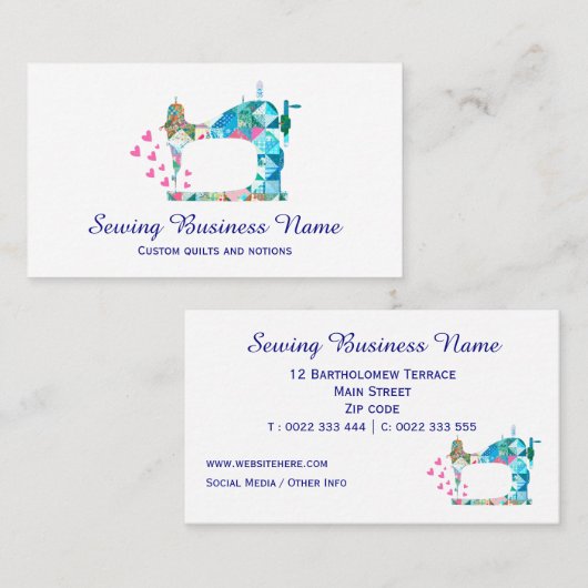 Patchwork-Quilt-Nähmaschine Visitenkarte (Vorne/Hinten)