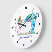 Patchwork Quilt Sewing Machine Wall Clock Große Wanduhr (Winkel)