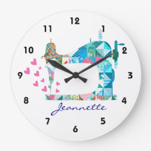 Patchwork Quilt Sewing Machine Wall Clock
