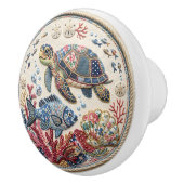 Patchwork Quilt Turtle and Fish Keramikknauf (Rechts)