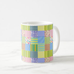 Patchwork Quilt Zickzack Stripes Polka Dots Blume Kaffeetasse