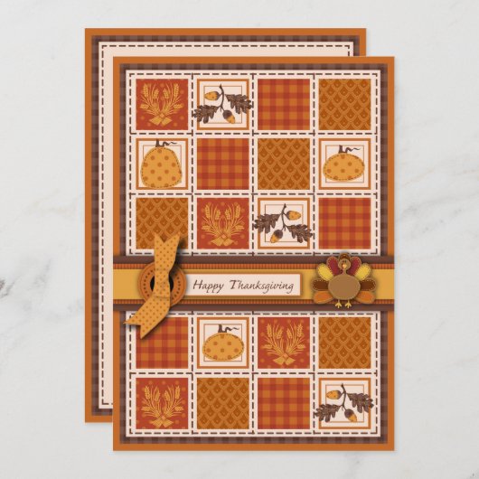 Patchwork Quilted-look-Erntedank Einladung (Vorne/Hinten)