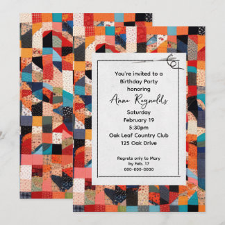 Patchwork-Quiltmuster mit Nadel-Geburtstagsparty Einladung