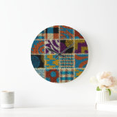 Patchwork-Raues-Leinwand-Nahtloses-Muster Große Wanduhr (Zuhause)