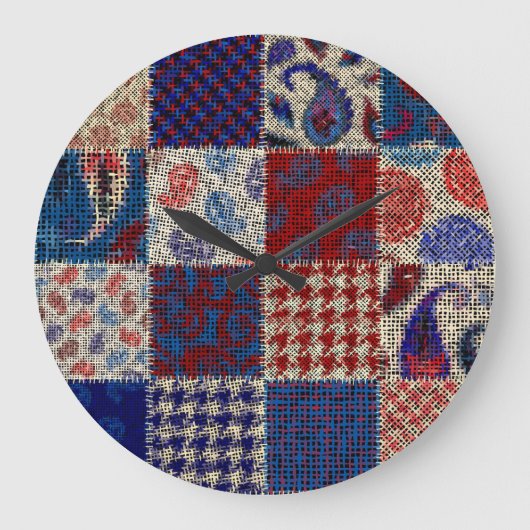 Patchwork-Rauleinwand, Imitationsmuster. Große Wanduhr (Vorderseite)
