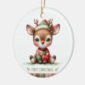 Patchwork Reindeer First Christmas Keepsake Photo Keramik Ornament (Links)