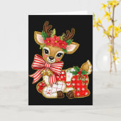 Patchwork Reindeer Preppy Girly Christmas Xmas Hol Karte (Gelbe Blume)