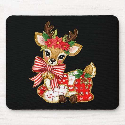 Patchwork Reindeer Preppy Girly Christmas Xmas Hol Mousepad (Vorne)