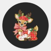 Patchwork Reindeer Preppy Girly Christmas Xmas Hol Runder Aufkleber (Vorderseite)