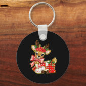 Patchwork Reindeer Preppy Girly Christmas Xmas Hol Schlüsselanhänger (Vorderseite)