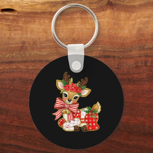 Patchwork Reindeer Preppy Girly Christmas Xmas Hol Schlüsselanhänger (Vorderseite)
