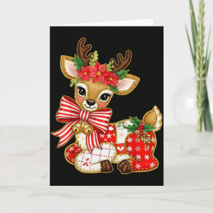 Patchwork-Rentier-Schickes-Mädchen-Weihnachten-Xma Karte