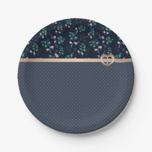 Patchwork, Retro, Blau Pappteller