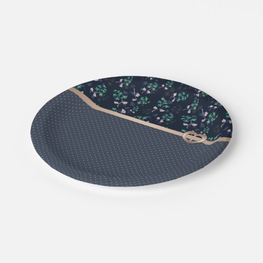 Patchwork, Retro, Blau Pappteller (Schrägansicht)