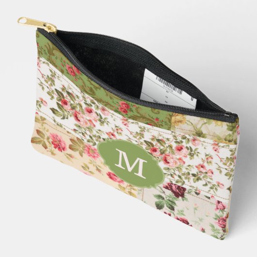 Patchwork-Rose - benutzerdefinierter Monogramm-Ble Zubehörtasche (Offen)