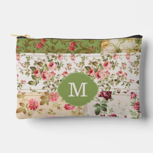 Patchwork-Rose - benutzerdefinierter Monogramm-Ble Zubehörtasche (Vorderseite)