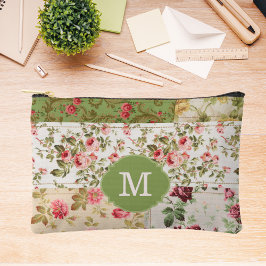 Patchwork-Rose - benutzerdefinierter Monogramm-Ble Zubehörtasche