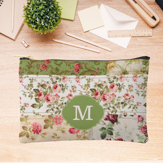 Patchwork-Rose - benutzerdefinierter Monogramm-Ble Zubehörtasche