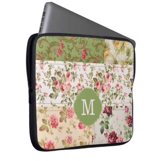 Patchwork-Rose benutzerdefiniertes Monogramm Laptopschutzhülle (Vorne Rechts)