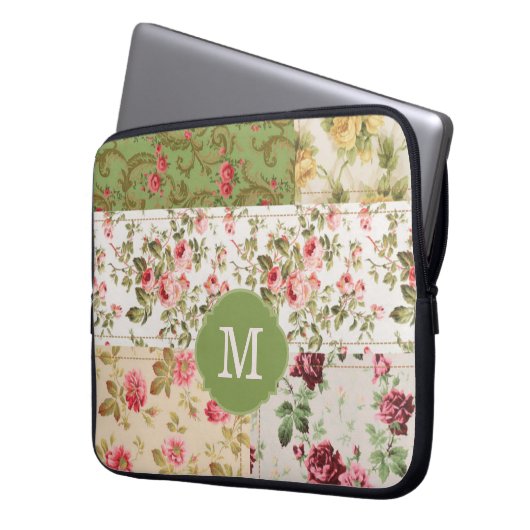 Patchwork-Rose benutzerdefiniertes Monogramm Laptopschutzhülle (Vorderseite Links)