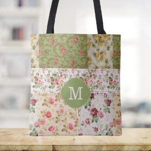 Patchwork-Rose Benutzerdefiniertes Monogramm Tasche
