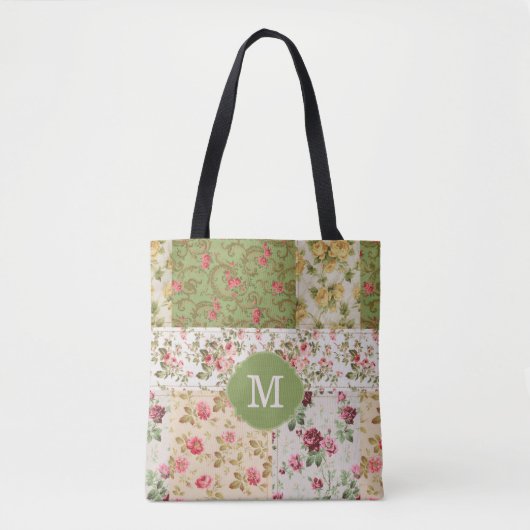 Patchwork-Rose Benutzerdefiniertes Monogramm Tasche (Vorderseite)