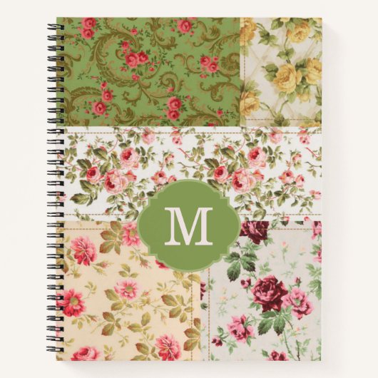 Patchwork Rose Custom Monogram Journal Notebook Notizblock (Vorderseite)
