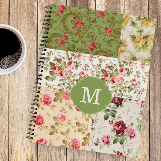 Patchwork Rose Custom Monogram Journal Notebook Notizblock