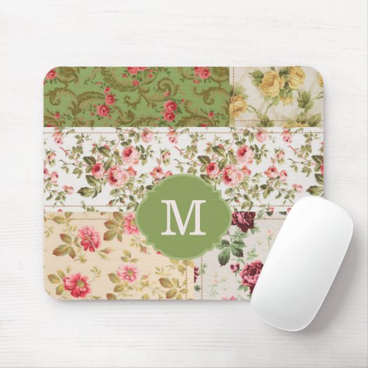 Patchwork Rose Custom Monogram Mousepad (Mit Mouse)