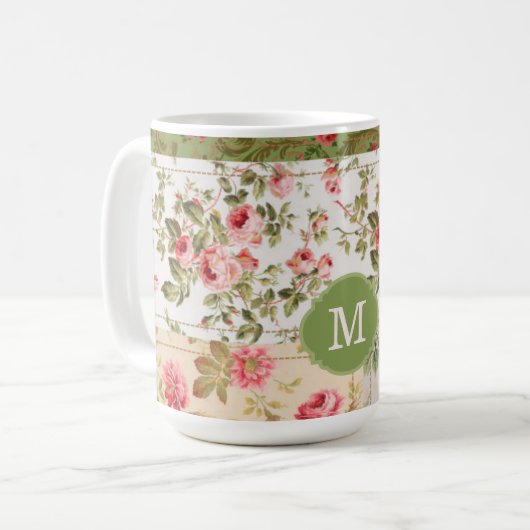 Patchwork Rose Custom Monogram Tee Kaffeetasse (Vorderseite Links)
