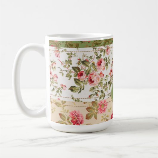 Patchwork Rose Custom Monogram Tee Kaffeetasse (Links)