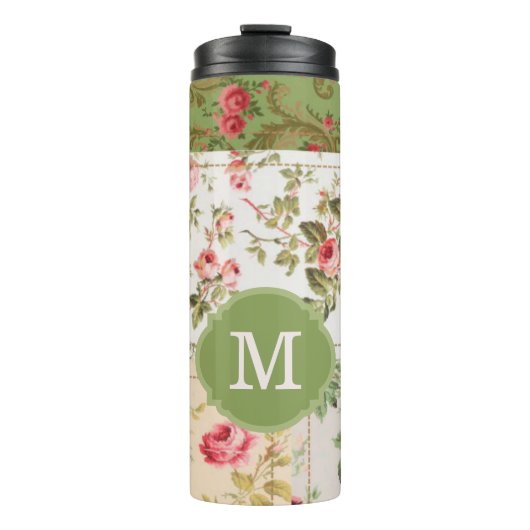 Patchwork Rose Custom Monogram Thermosbecher (Vorderseite)