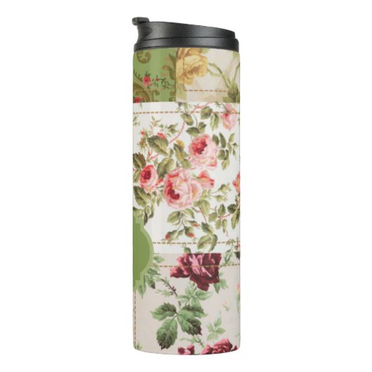 Patchwork Rose Custom Monogram Thermosbecher (Nach rechts gedreht)
