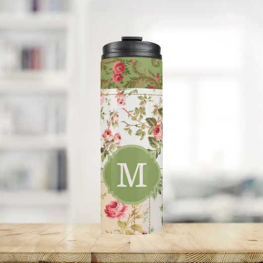 Patchwork Rose Custom Monogram Thermosbecher