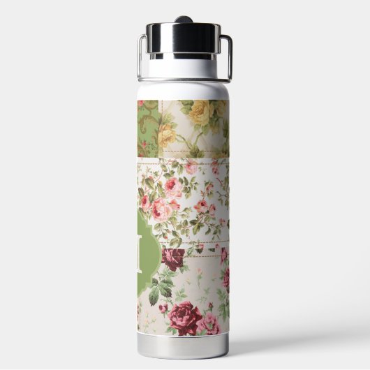 Patchwork Rose Custom Monogram Trinkflasche (Hinten)