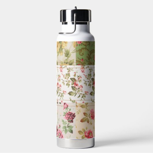 Patchwork Rose Custom Monogram Trinkflasche (rechts)