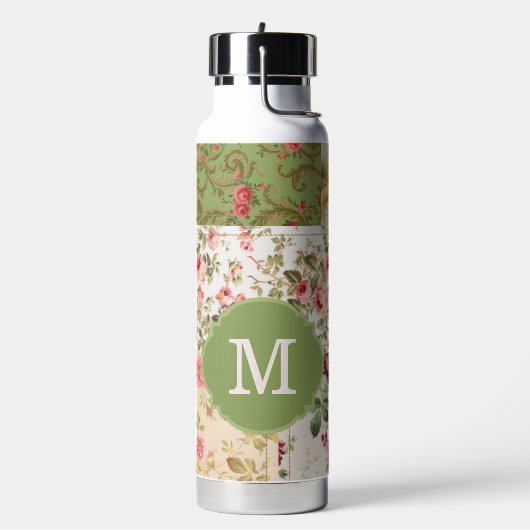 Patchwork Rose Custom Monogram Trinkflasche (Links)