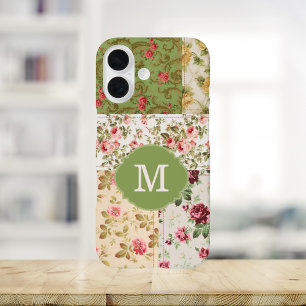 Patchwork-Rose mit individuellem Monogramm iPhone 16 Hülle