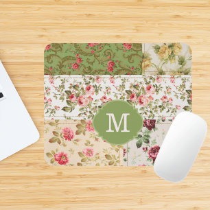 Patchwork-Rose mit individuellem Monogramm Mousepad