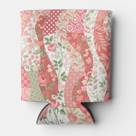 Patchwork-Rose: nahtloses Musterdesign. Dosenkühler (Vorderseite)