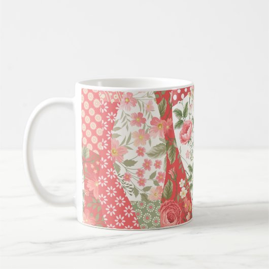 Patchwork-Rose: nahtloses Musterdesign. Kaffeetasse (Links)
