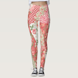 Patchwork-Rose: nahtloses Musterdesign. Leggings